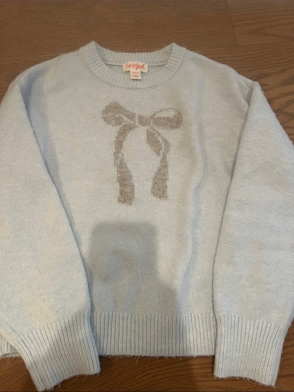Cat & Jack Baby Blue Crewneck Sweater with Beige Bow Detail